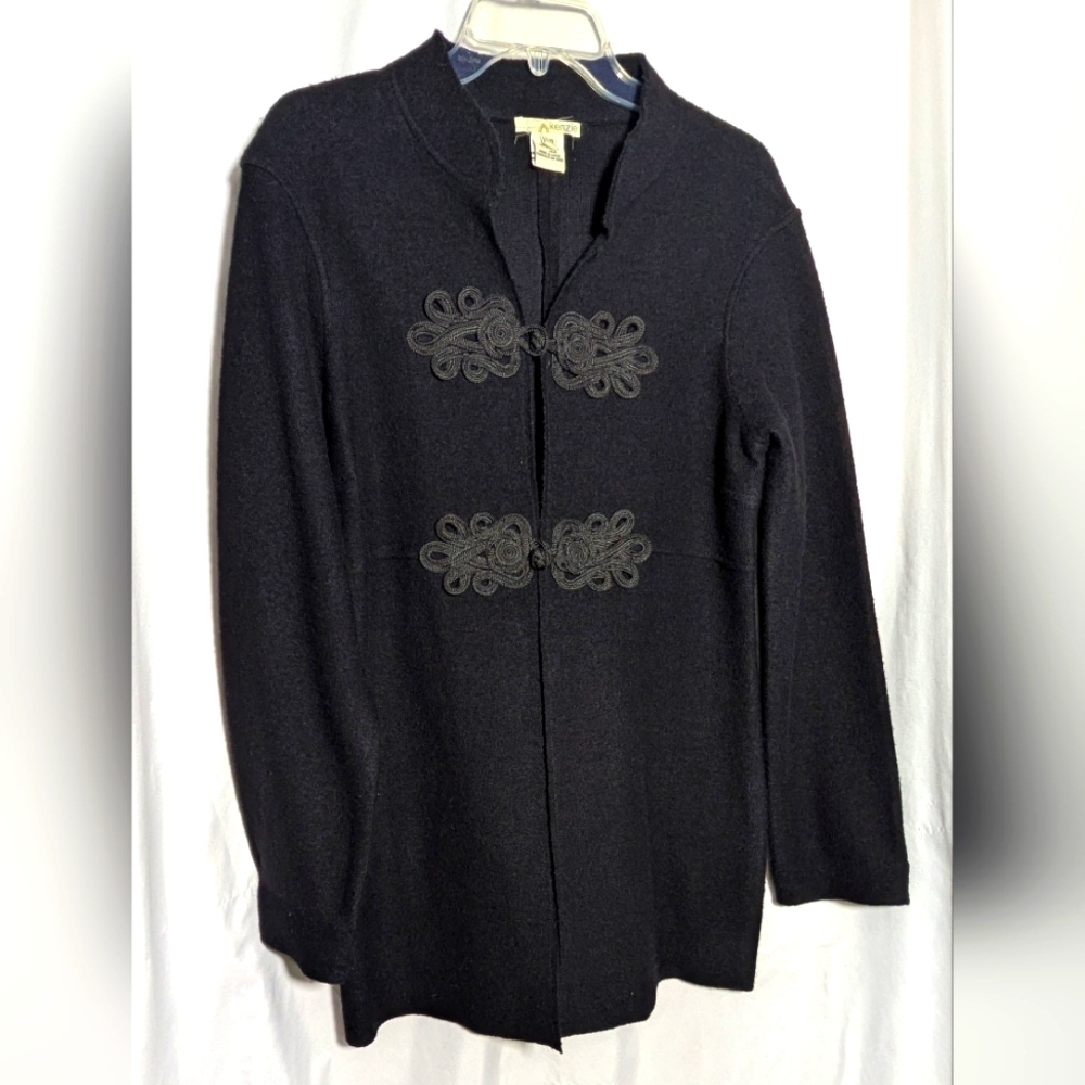 Women's Kenzie VINTAGE Black Wool Boho Winter Long Cardigan Size L